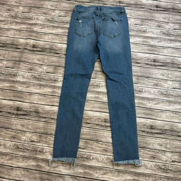 KanCan Women's Distressed Skinny Raw Hem Blue Jeans 5 26 High Rise Zipper Pocket - Picture 3 of 12